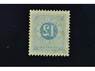 Sweden. Facit 50bv1 used , 1889 Provisionals 10 / 12 öre dark blue on light blue with …