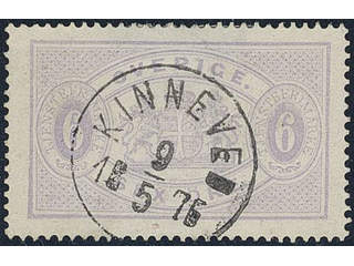 Sweden. Official Facit Tj4 used , 6 öre violet, perf 14. Superb cancellation KINNEVED …
