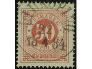 Sweden. Facit 36f used , 50 öre rose-red. EXCELLENT cancellation LIDKÖPING 22.4.1884.
