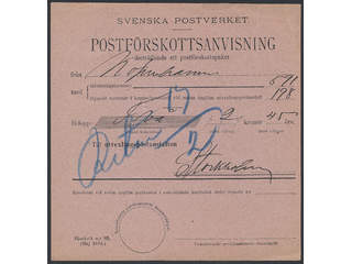 Sweden. Postal document. Blankett n:r 85 (Maj 1894.) Cash on delivery order concerning a …