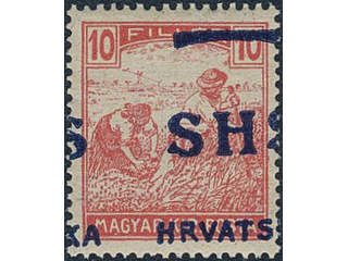 Yugoslavia. Michel 70 ★★, 1916 SHS overprint 10 f rose with heavy misplaced overprint …