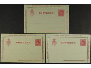 Sweden. Postal stationery, letter card Facit kB8 , Letter card 10 öre, three unused …