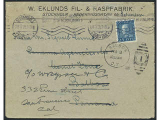 Sweden. Facit 183 on cover, 25 öre on cover with content sent from STOCKHOLM 1 18.12.26 …