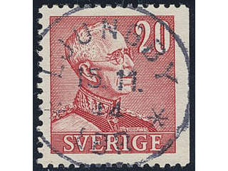 Sweden. Facit 276B used , 1940 Gustaf V large numerals 20 öre carmine-red, perf at three …