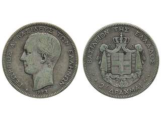 Coins, Greece. George I (1863-1913), KM 39, 2 drachmai 1873. F-VF.