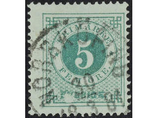Sweden. Facit 30v9 used , 5 öre green, white flaw at “SV” variety. Superb cancellation …