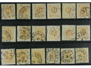 Sweden. Facit 24 used , 24 öre yellow, eighteen used copies. Shades, varieties, …