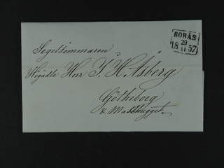 Sweden. P county. BORÅS 29.11.1857, rectangular postmark. Type 5 on letter sent during …