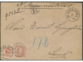 Sweden. Facit 45, 46 cover , 10+20 öre on registered cover sent from GÖTEBORG 2.7.1890 …