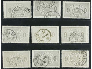 Sweden. Official Facit Tj2 used , 4 öre grey, perf 14, nine used copies. Shades, …