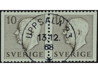 Sweden. Facit 400BB used , 1954 Gustaf VI Adolf, type 1 10 öre brown, pair. EXCELLENT …