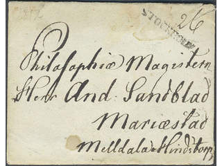 Sweden. A county. STOCKHOLM, straight postmark. Type 11 on cover with content dated "7 …