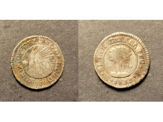 Honduras 1/2 real 1833 TF, VF-XF, Ex. Richard Stuart