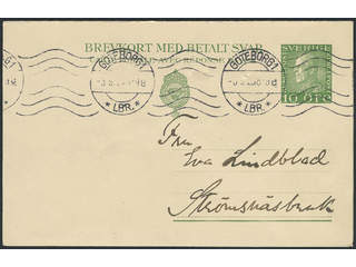 Sweden. Postal stationery, double postcard Facit bKd21 , Reply card 10+10 öre sent from …