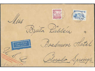 Sweden. Facit 332C, 369 on cover, 60 öre + 5 kr on air mail sample of no value printed …
