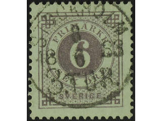 Sweden. Facit 31f used , 6 öre carmine-lilac. EXCELLENT cancellation STOCKHOLM 3.TUR …