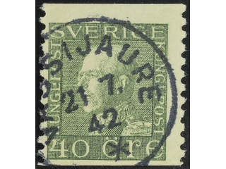 Sweden. Facit 189 used , 40 öre olive green, type I. Beautiful cancellation VASSIJAURE …