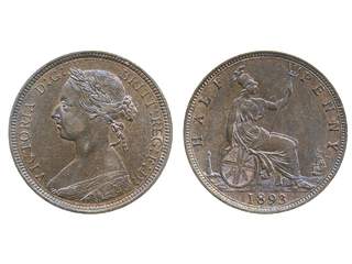 Coins, Great Britain, England. Victoria, Spink 3956, 1/2 penny 1893. Lustrous example. …