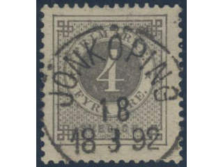 Sweden, Sverige, Sverige, Sverige. Facit 42e used, 4 öre light grey on yellowish. Superb …