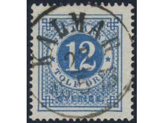 Sweden. Facit 21g used, 12 öre greenish blue on ordinary paper. EXCELLENT cancellation …