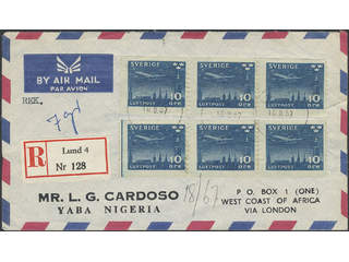 Sweden. Air mail cover Facit 231 , 15x10 öre on registered air mail cover sent from LUND …