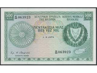 Banknotes, Cyprus. Pick 42c, 500 mils 1.9.1979. Serial number M/49 063923. UNC.