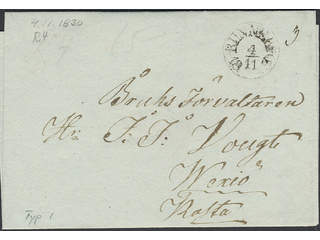 Sweden. K county. RUNNEBY 4.11.1830, arc postmark. Type 1 on beautiful cover sent to …