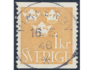 Sweden. Facit 294 used, 1939 Three Crowns 1 Kr orange. EXCELLENT cancellation VIMMERBY …