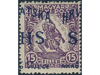 Yugoslavia. Michel 60 ★★, 1916 SHS overprint 15+2f violet with heavy misplaced overprint …