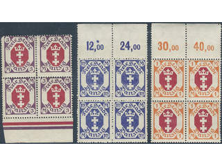 Germany Danzig. Michel 73–86 ★★ , 1921 Coat-of-arms SET (14) in blocks of four. EUR 360