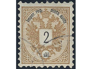 Austria, post in Levant. Michel 8 used, 1883 Weapon 2 soldi brown/black. EUR 240