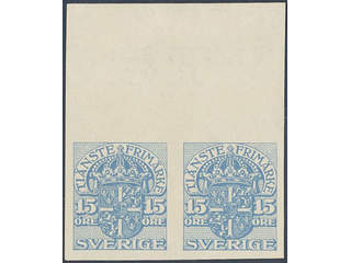 Sweden. Official Facit Tj33 P (★) , 15 öre in imperforated colour proof in light blue in …