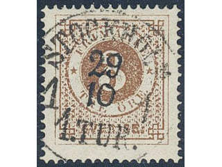 Sweden. Facit 17c used , 3 öre dark orange-brown on white paper. EXCELLENT cancellation …