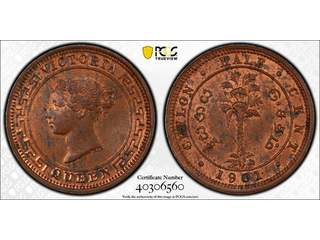 Ceylon Queen Victoria (1837-1901) 1/2 cent 1901, UNC, PCGS MS63 RB