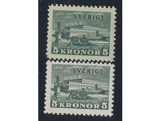 Sweden. Facit 233a+b ★★, 1931 The Royal Palace 5 Kr green, toned and white paper. Toned …