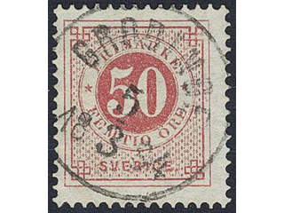 Sweden. Facit 36f used , 50 öre rose-red. Superb cancellation GRÖDINGE 5.3.1884.