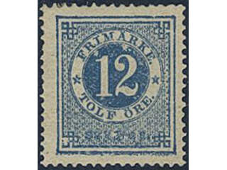 Sweden. Facit 21n ★, 12 öre dark blue, dense blurred background. Slightly short perfs. …