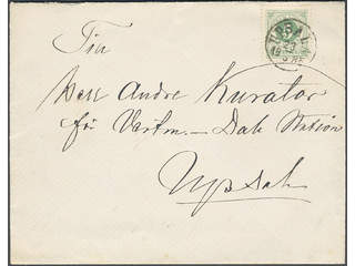 Sweden. Facit 30j cover , 5 öre yellowish green on local letter with beautiful …