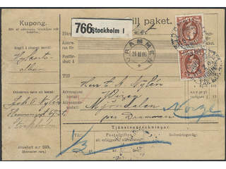 Sweden. Facit 55 on cover, 2×15 öre on address card for parcel sent from STOCKHOLM 1 …