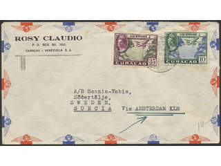 Curaçao. Michel 183, 188 cover , franked with Air mail 10 and 35 c sent to Sweden via …
