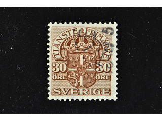 Sweden. Official Facit Tj52cx used, 30 öre brown, inverted wmk wavy lines. SEK 200