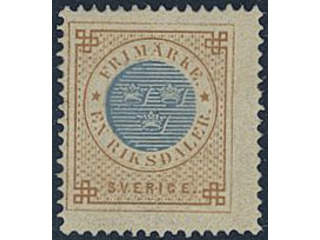 Sweden. Facit 27a II ★, 1 Riksdaler yellowish brown/blue on yellowish paper, type 2 …