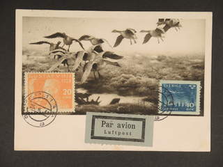 Sweden. Air mail cover Facit 229, 231 , 10+20 öre on air mail postcard sent from PKP …