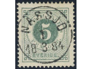 Sweden, Sverige, Sverige, Sverige. Facit 30h used, 5 öre bluish dark-green on soft …