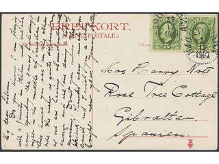 Sweden. Facit 52 cover , 2×5 öre on picture postcard (Gryts Herrgård) sent from …