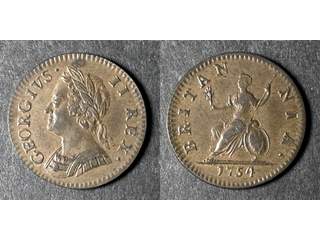Storbritannien George II (1727-1760) 1 farthing 1754, AU/UNC