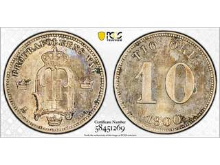 Sverige, Oscar II (1872-1907) 10 öre 1900, 01/0, PCGS MS64
