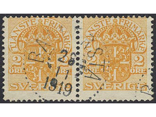 Sweden. Facit Tj41, D county. BALLERSTA 28.11.1919. Superb cancellation on pair, with …