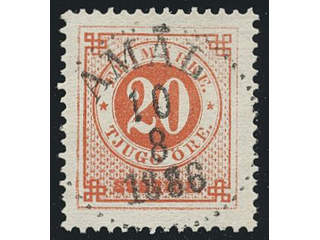 Sweden. Facit 46a used , 20 öre dull orange-red. EXCELLENT cancellation ÅMÅL 10.8.1886.