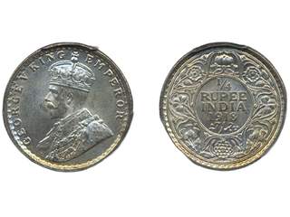 Coins, India. George V (1910-1936), KM 518, ¼ rupe 1918 C. Graded by PCGS as MS64. XF-UNC.